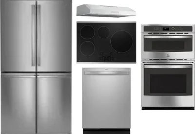 5 Piece Package Includes Refrigerator, Cooktop, Wall Oven, Hood And Dishwasher